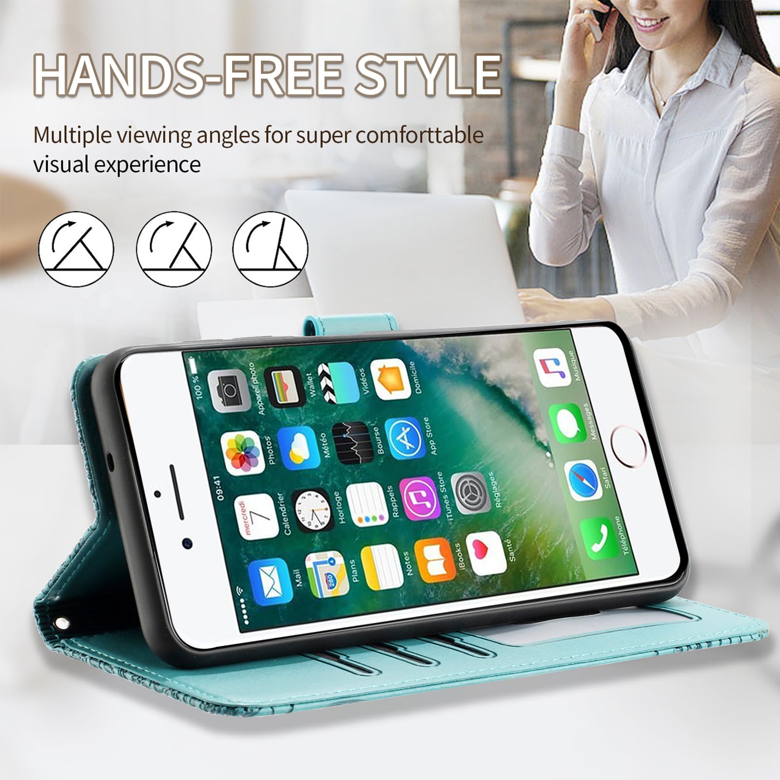 Custodia A Libro In Pelle PU Con Portafoglio Per IPhone 7 Plus / 8 Plus - Copertina Magnetica Con Slot Per Carte E Supporto Per Video - Design Cielo Di Parigi - 4