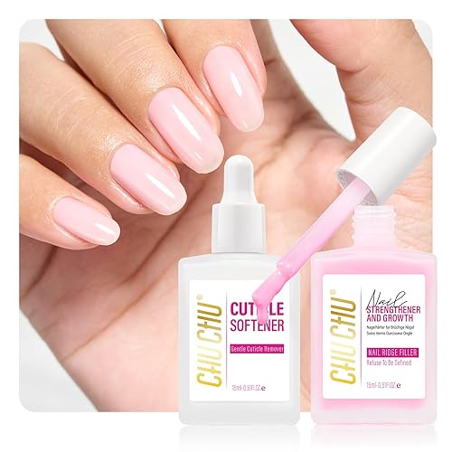 CHUCHU Kit de fortalecedor de uñas y removedor de cutículas 2 unidades de 0.5 fl oz de proteína rosa lechoso de secado rápido esmalte de reparación