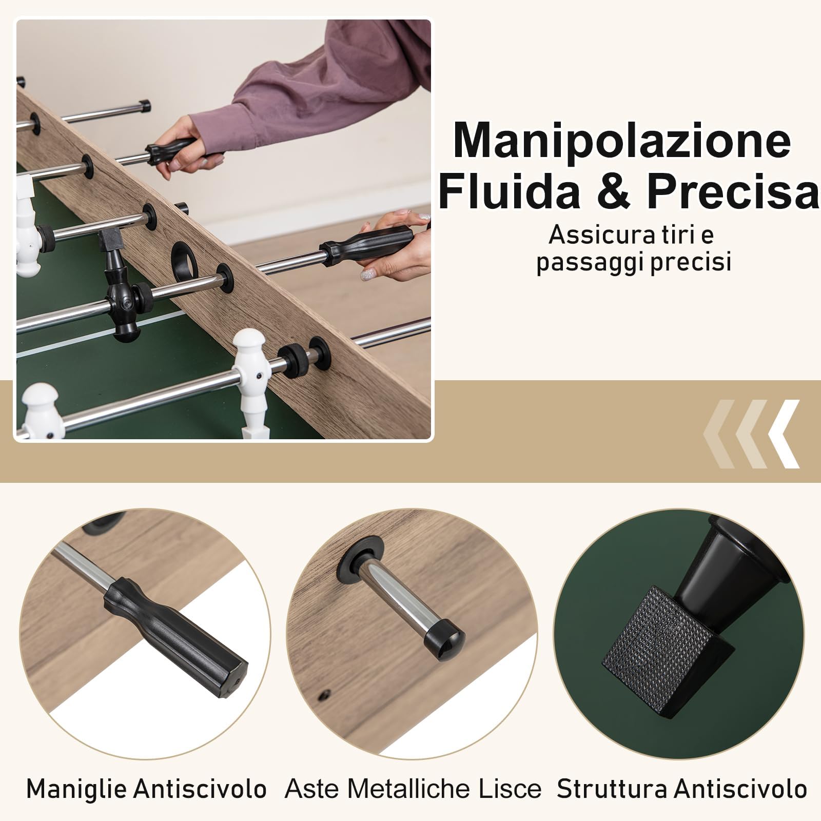 RELAX4LIFE Tavolo da Calciobalilla di 137 cm Professionale con 8 Aste, 2 Palloni per Bambini, Adolescenti e Adulti, per Casa, Sala Giochi, Rovere
