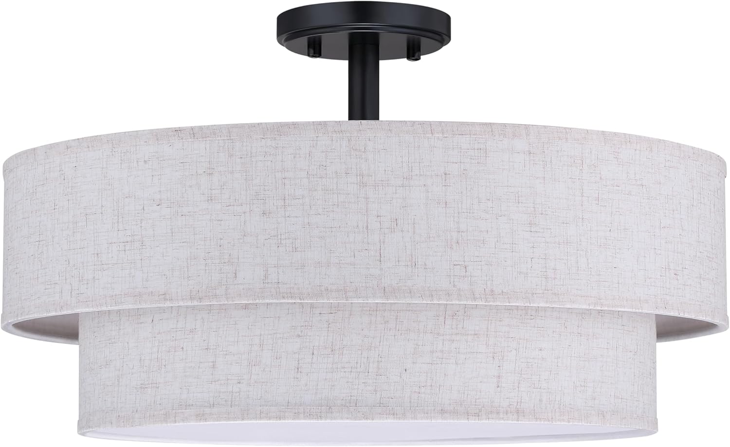 4 Lights 20 Inch Semi Flush Mount Close to Ceiling Light Fixture,Linen Fabric Shade Black Finish for Bedroom,Living Room,Dining Room Hallway