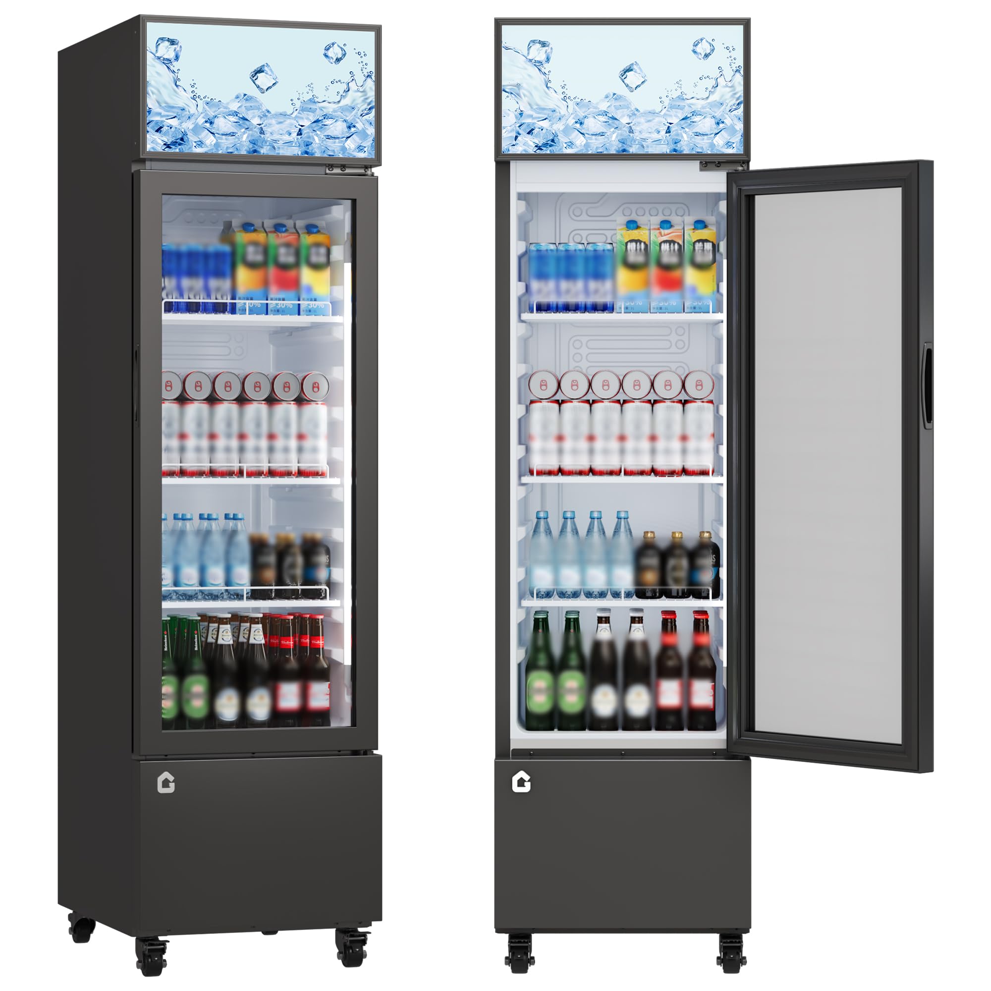 Garvee Commercial Beverage Refrigerator, One Glass Door Display Refrigerator with 360° Circulation Cooling, Frost-Free, Adjustable Shelves Merchandiser Fridge Upright Cooler, Energy-Saving Comp