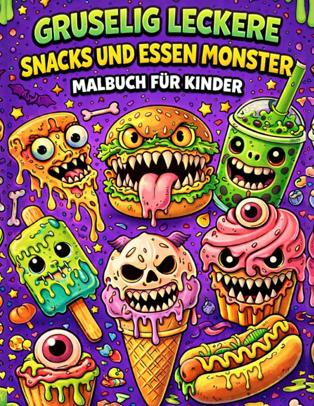 Gruselig Leckere Snacks und Essen Monster Malbuch für Kinder: Lustige Monster Leckereien und Getränke Gruselige Kawaii Leckere Süßigkeiten Malvorlagen Tolles Essen Geschenk für Jungen und Mädchen