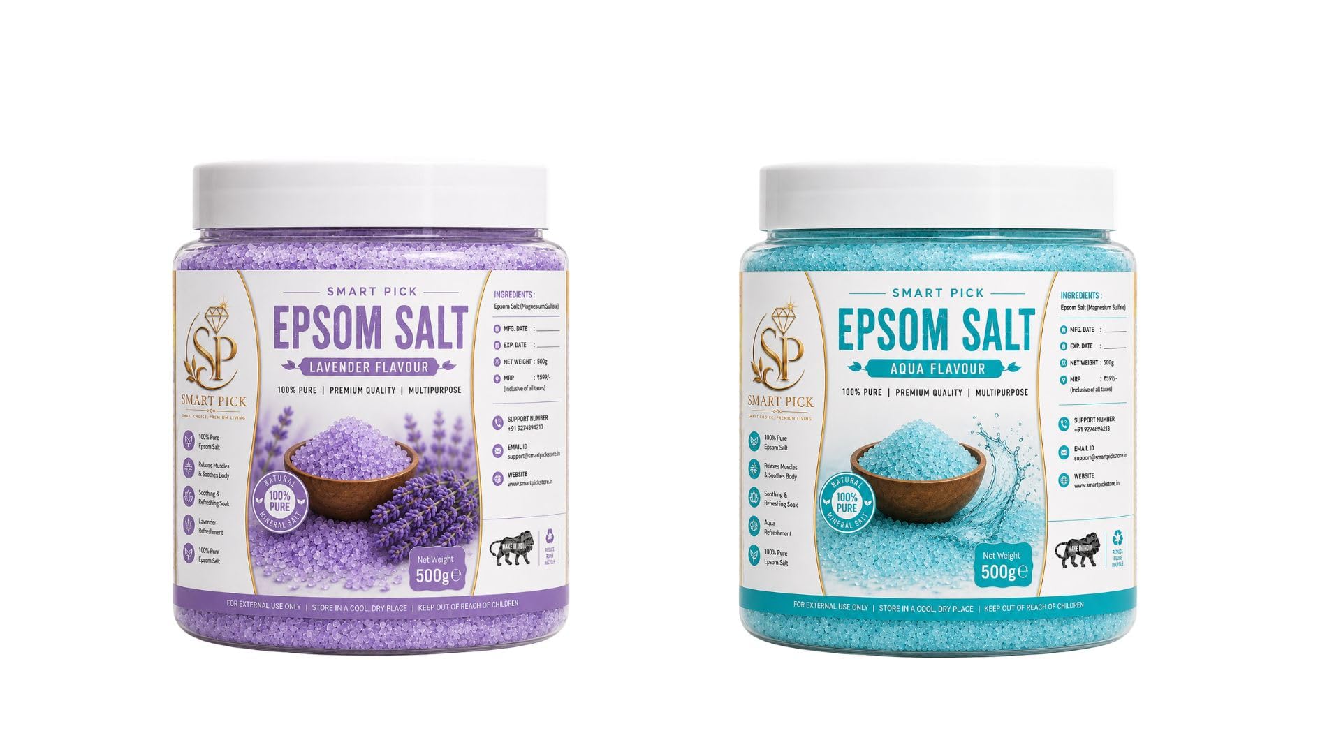 Bath Epsom Salt Combo Pack of 2 (Lavender + Aqua) 500g Each | Magnesium Sulfate Bath Salt | Foot Soak | Spa use | Pedicure | Relaxing Bath Soak | Buy 2 Combo | Total 1kg-image-5