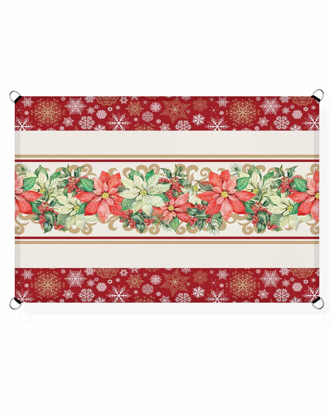 Boanket Sun Shade Sail 6.5' x 10', Christmas UV Block Sun Sails Shades, Red Xmas Poinsettia Floral Botanical Winter Snowflake Shade Cloth for Patio Deck Garden Lawns Beach Backyard