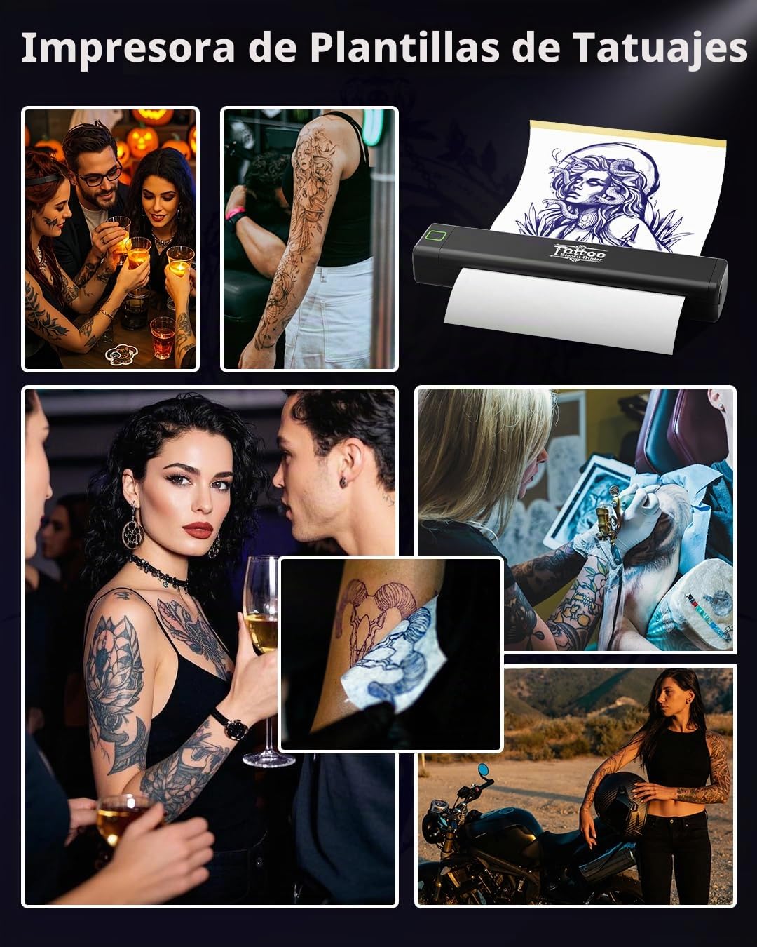 Impresora térmica, Termocopiadora Tattoo Bluetooth para Tatuajes DIY, con 10pcs Termocopiadora Tatuaje Papel, Tatuajes Compatible con Teléfono Tablet PC para Artistas y Principiantes