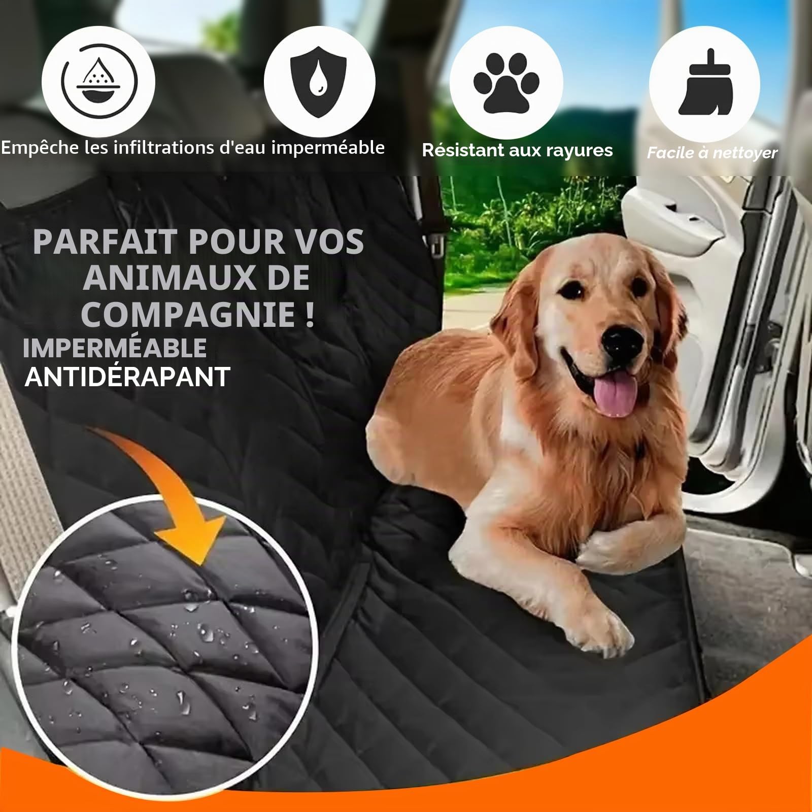 4 en 1 Housses de Siège d'auto pour Chien, Accessoires Voiture pour Chiens Protection Siege Voiture pour Chien Housse de Protection Chien Imperméable Antidérapant pour Voitures VUS