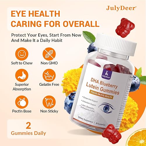 Miniatura 6 de 2 paquetes de gomitas de luteína y zeaxantina que apoyan la salud ocular, 9 en 1 con 8 mg de luteína y 1.6 mg de zeaxantina, soporte para los ojos,