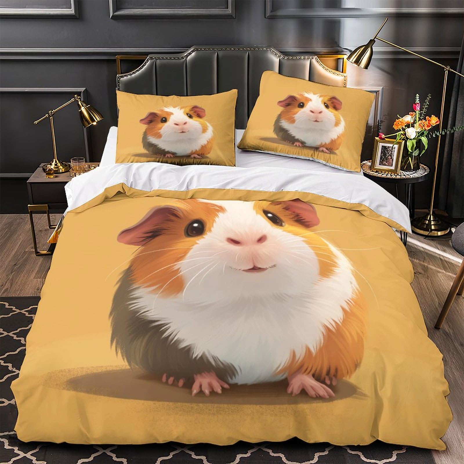 Impreso En 3D Guinea Pig Juego De Ropa De Cama con Cierre De Cremallera Funda De Almohada Funda De Edredón Microfibra Double（200x200cm）