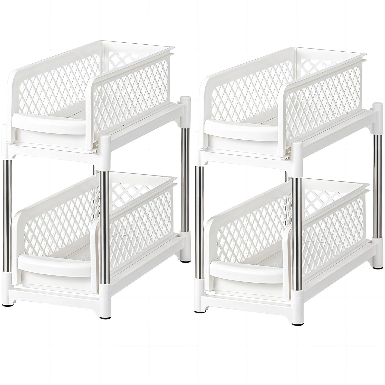 ZOINLIY Under Sink Organizer,2 PACK Sink Rack Pull-Out Organizer,Cabinet Organizers Storage Rack shelf for Kitchen, Bathroom,Drawers -White