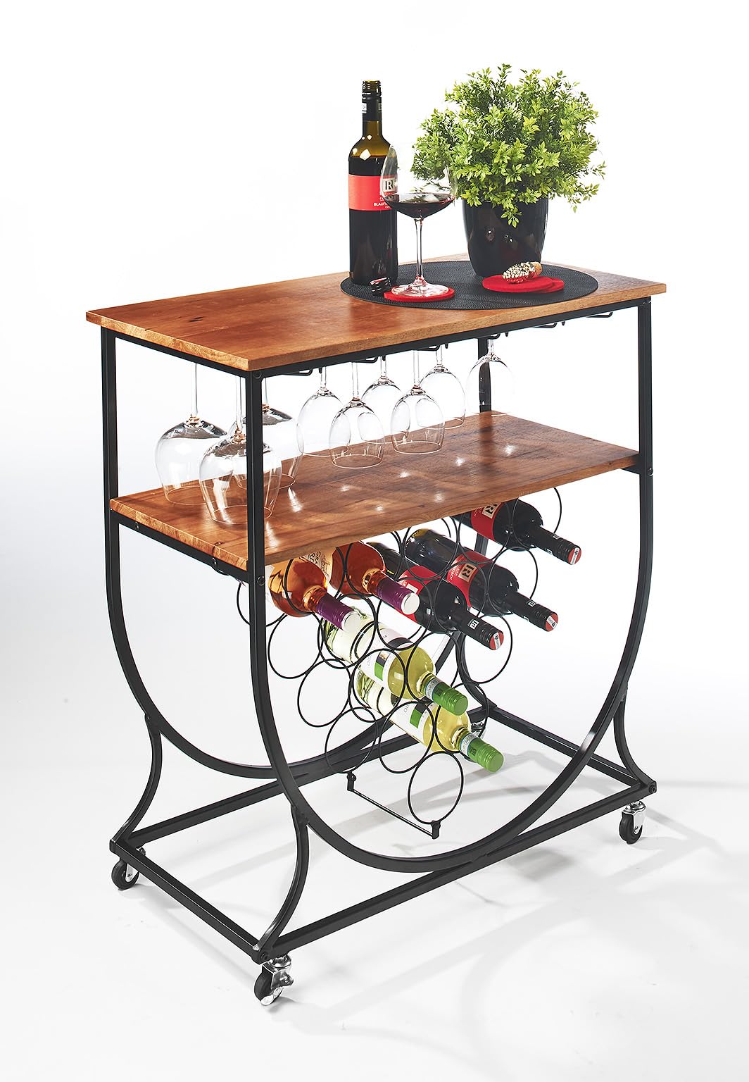 Kobolo Weinregal Ablagetisch – Weinwagen, Flaschenregal für Flaschen & Glas