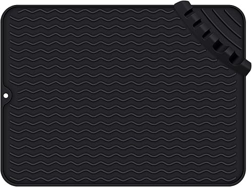 Hescred Tapete de silicona para secar platos, compacto y portátil, ecológico, fácil de limpiar, resistente al calor, tapete de secado de platos de
