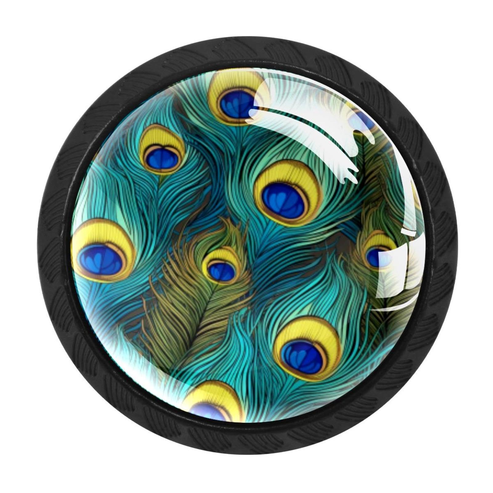CHENZZZZ Peacock Feather Drawer Knobs 4 Pack Crystal Dresser Knobs 35mm Glass Cabinet Knobs for Home Office Bathroom