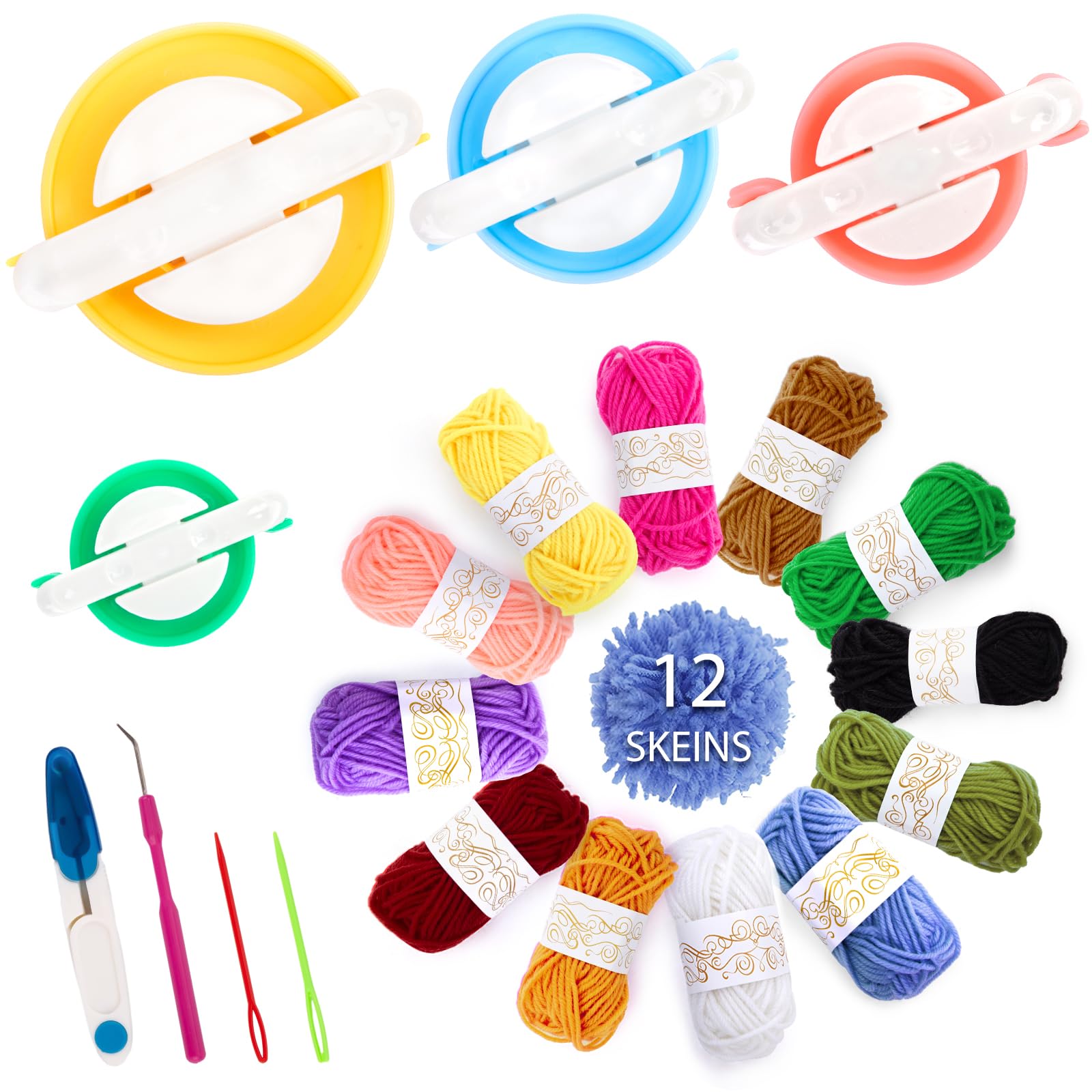 LOVEINUSA 20PCS Pompom Maker Set, Pom Pom Makers Fluff Ball Weaver Craft Knitting Tool Set for Kids Adults Beginners DIY Decoration