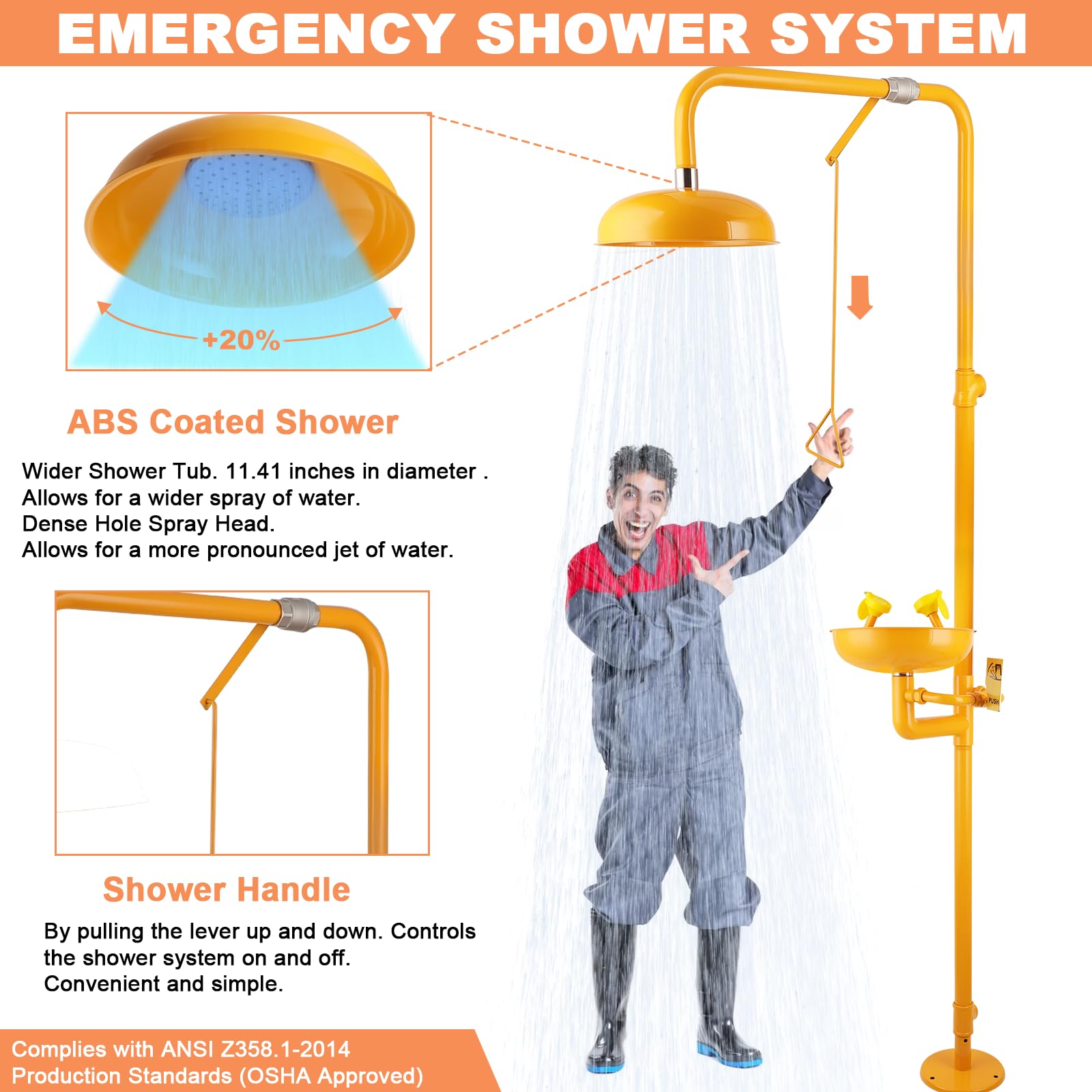 Estación de ducha para lavado de ojos, aprobada por OSHA, kit de combinación de lavado de ojos y ducha de seguridad de emergencia, estación de lavado de ojos de primeros auxilios