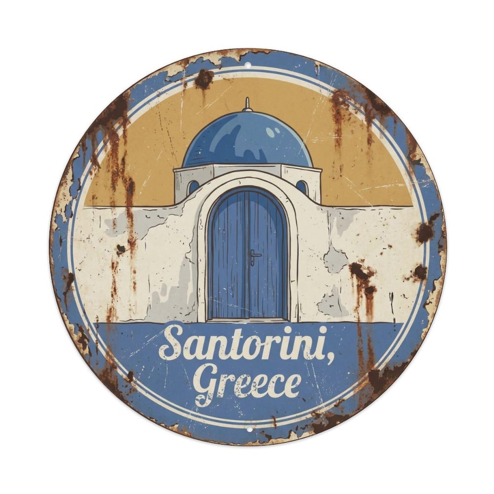 Okahys 8X8inch(20X20cm) Vintage Travel Arched Door Greece Entrance Metal Tin Sign