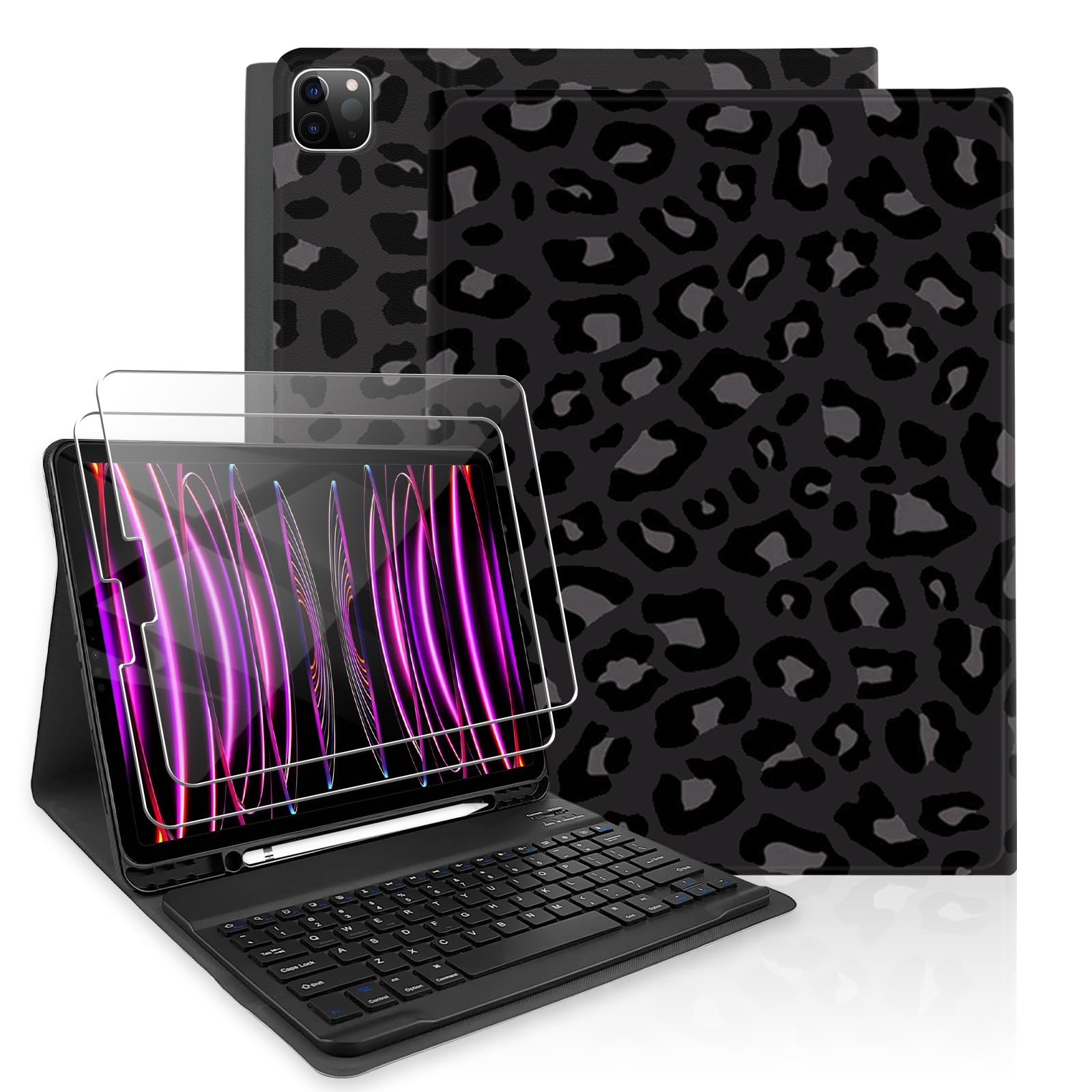 Funda con teclado para iPad Pro 12.9 y 2 protectores pantalla 8