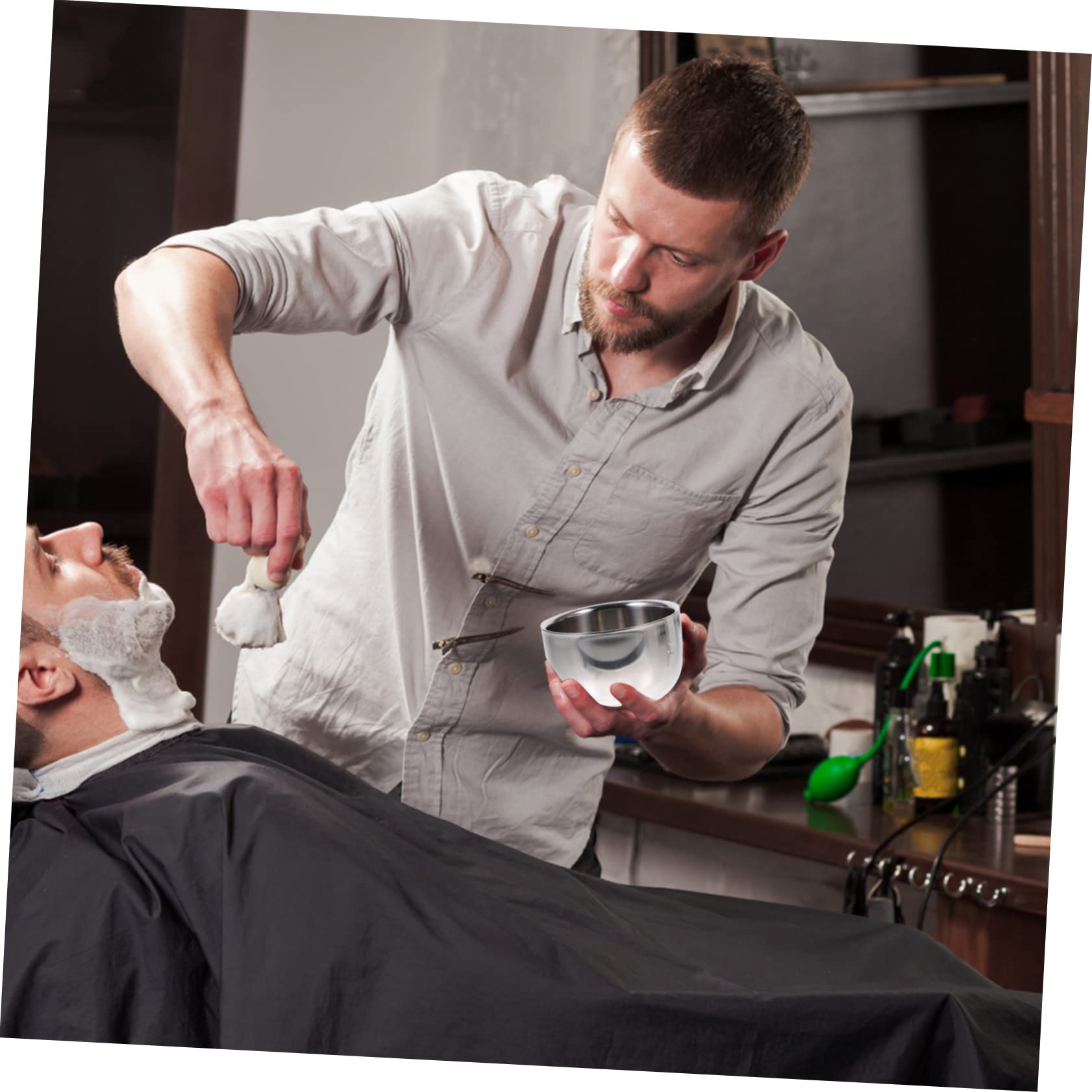 Alipis Spazzola Da Barba Nylon Con Ciotola Da Barba Acciaio Inossidabile Due Strati Colore Casuale Strumento Per Rasatura Confortevole e Tradizionale