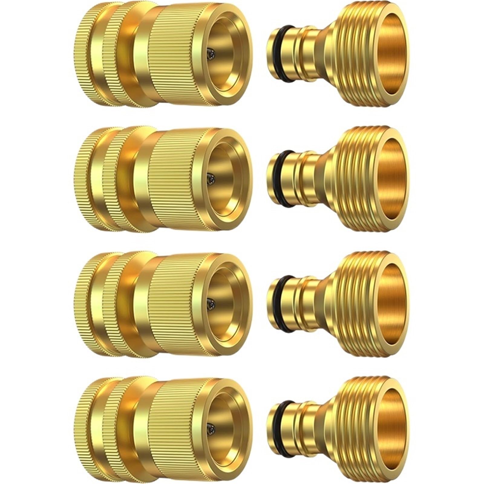Brass Heavy Duty Water Hose Quick Fittings Quick Release Hose Connector, Fit for 3/4" Gardening Hoses(4 Set ())