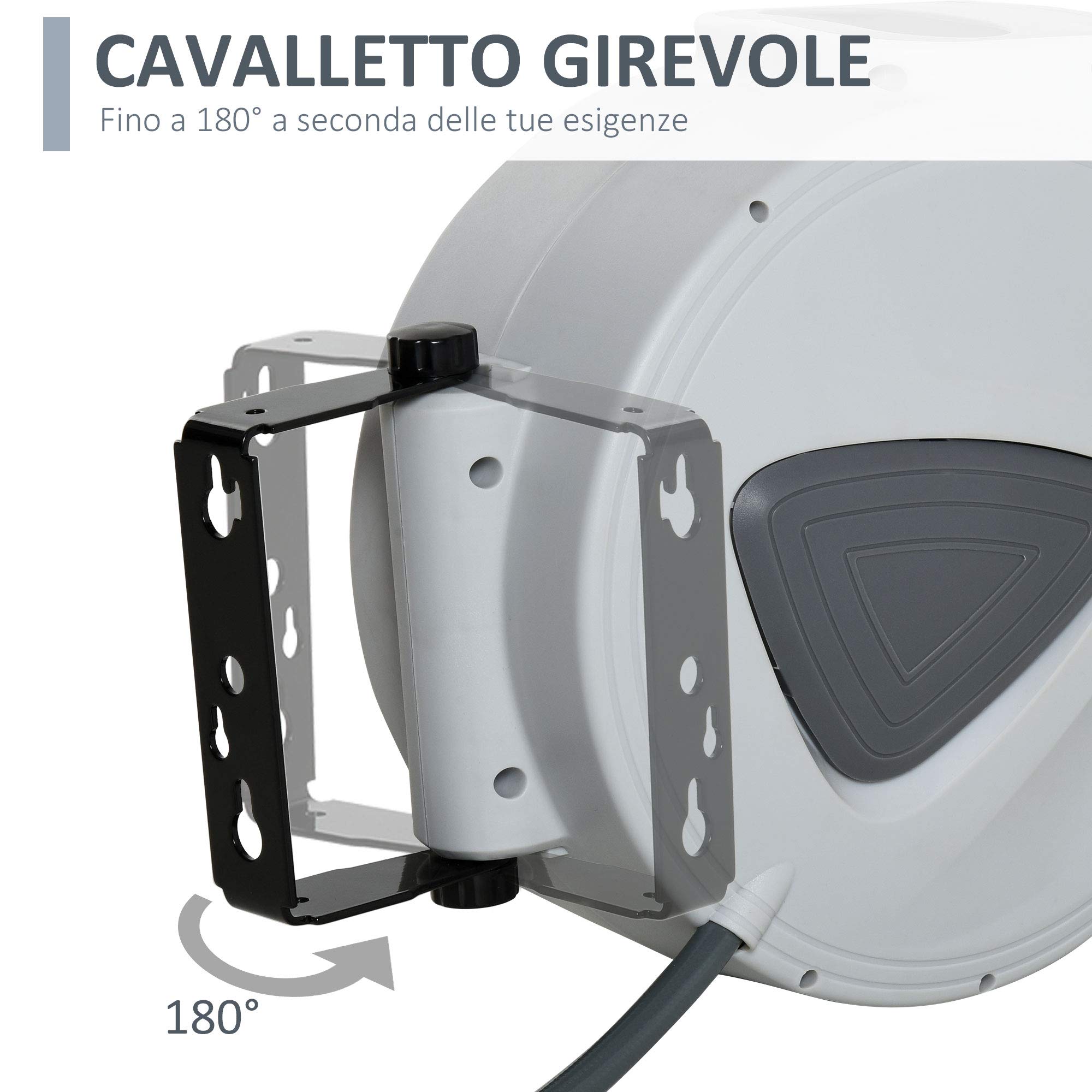 DURHAND Avvolgitubo Automatico 10m + 90cm con Attacco Φ1/4'', Pressione Max 24 Bar, Montaggio a Parete e Ruotabile di 180°, Grigio