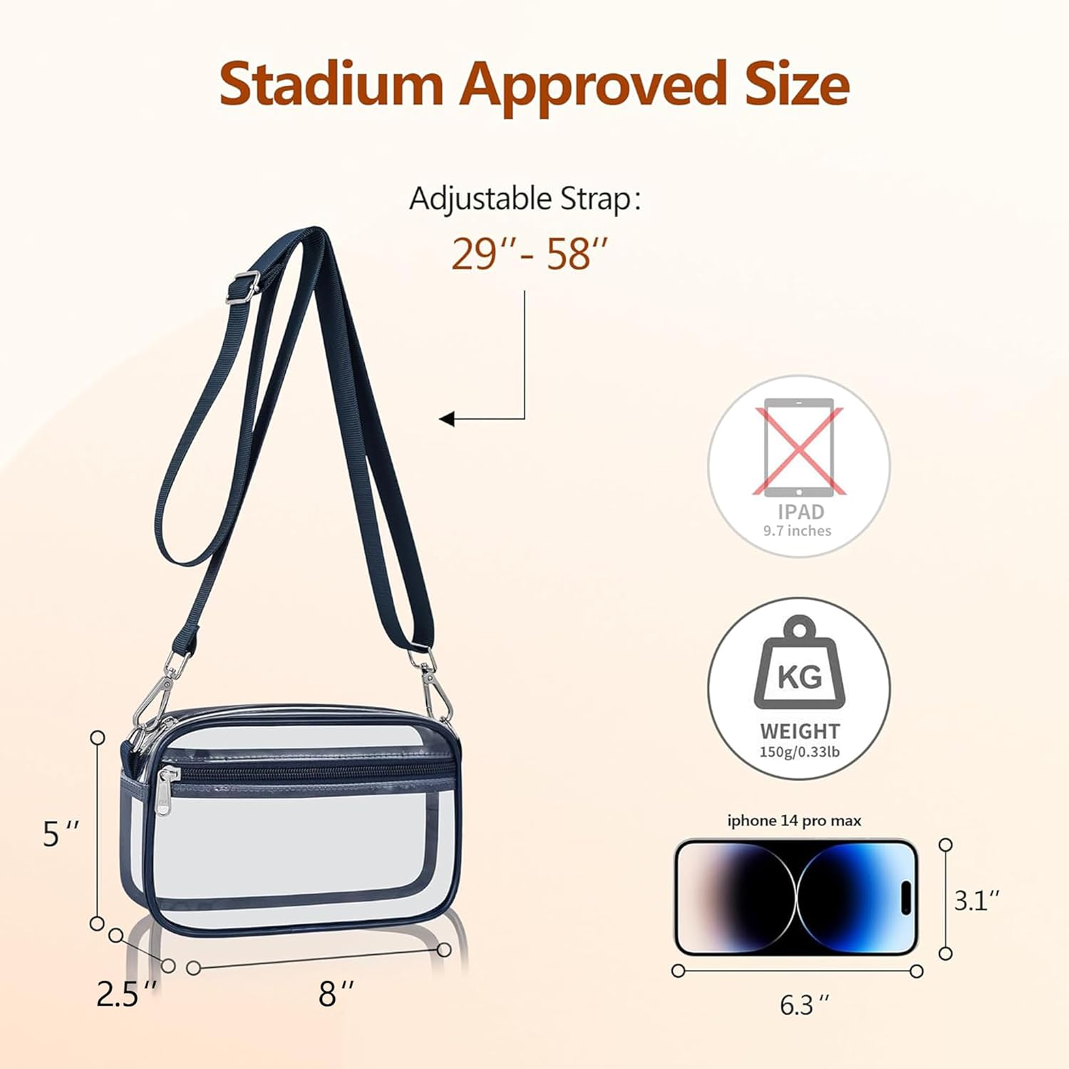 Bagenius Clear Bag for Stadium Events Clear Purse with Removable Strap Transparent Handbag for Concert and Sport Events - Image 4