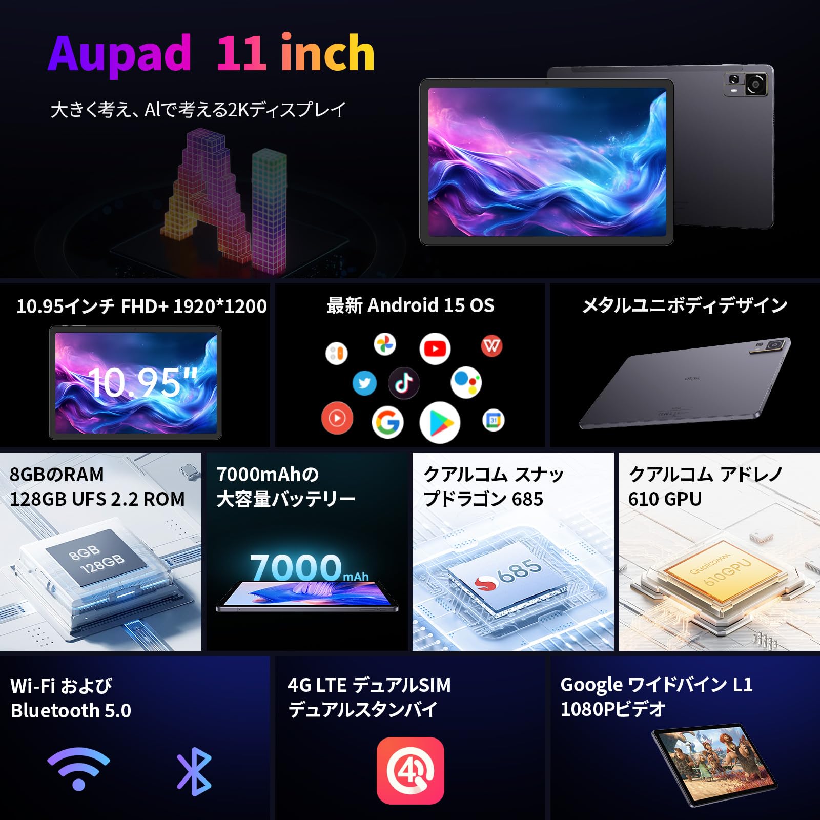 Amazon.co.jp: タブレット 11インチwi-fiモデル Android 15大型