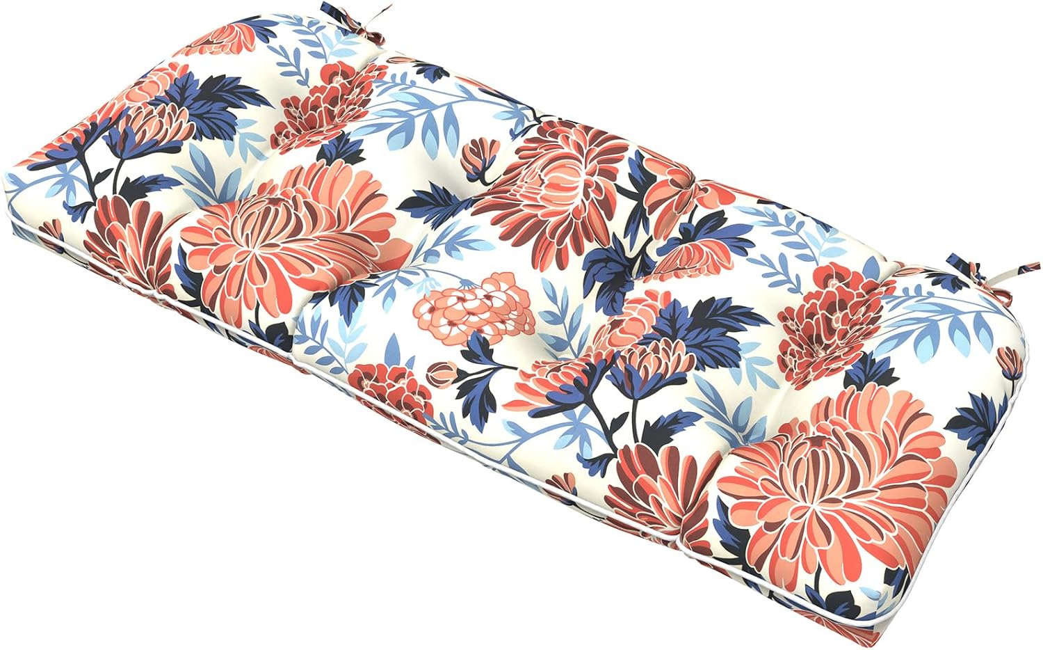 Tufted Bench Cushion 44 x 19 x 5 Inch, Waterproof Patio Loveseat Cushion for Outdoor Furniture, Garden, Swing Cushion, Red Chrysanthemum