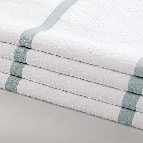 Miniatura 5 de SINGINGLORY Juego de funda de edredón de algodón tamaño King, 100% algodón lavado, 3 piezas, color blanco con rayas verdes, con cierre de botón y