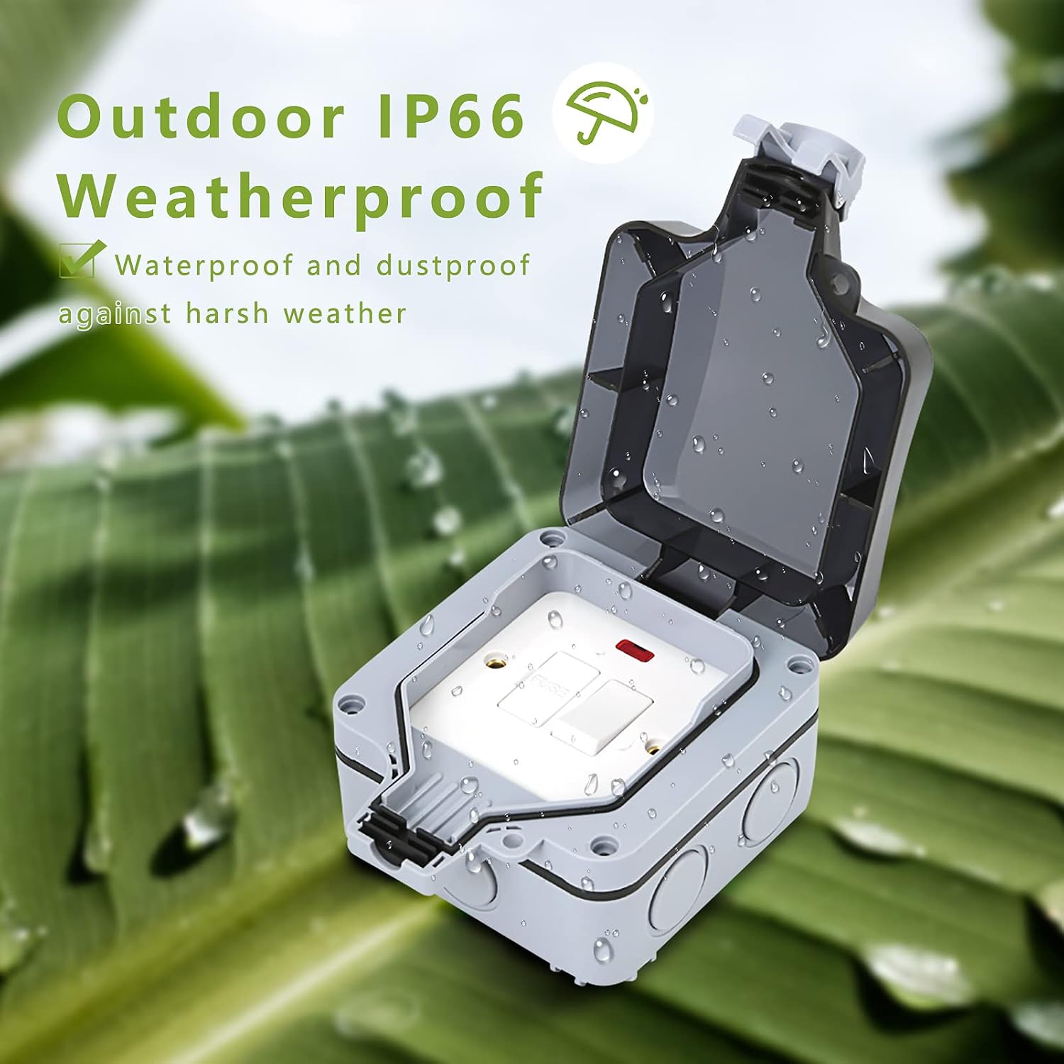 Zigtiger Outdoor Sockets, Waterproof Storm Fused Spur Socket – Wall ...