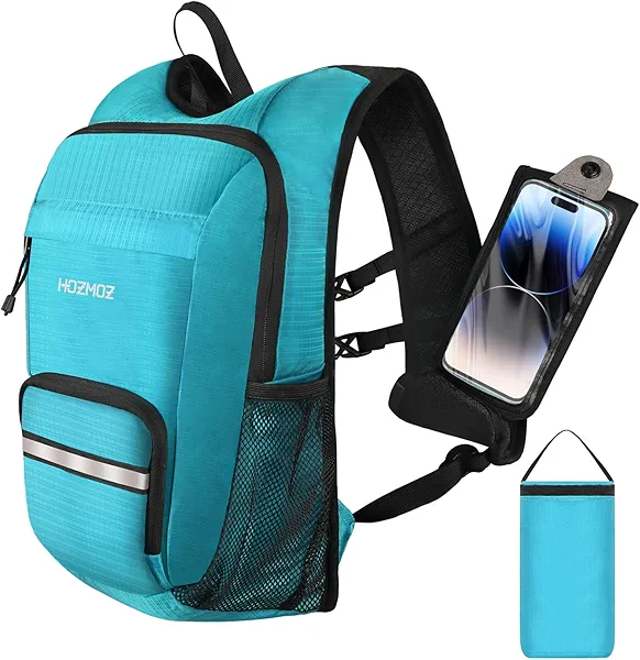 HOZMOZ 10L Small Hiking Backpack For Women Men, Lightweight Travel Packable Back Pack, Foldable Camping Hiking Daypack With Vest-style and Touchscreen Phone Pocket (Lake Green)