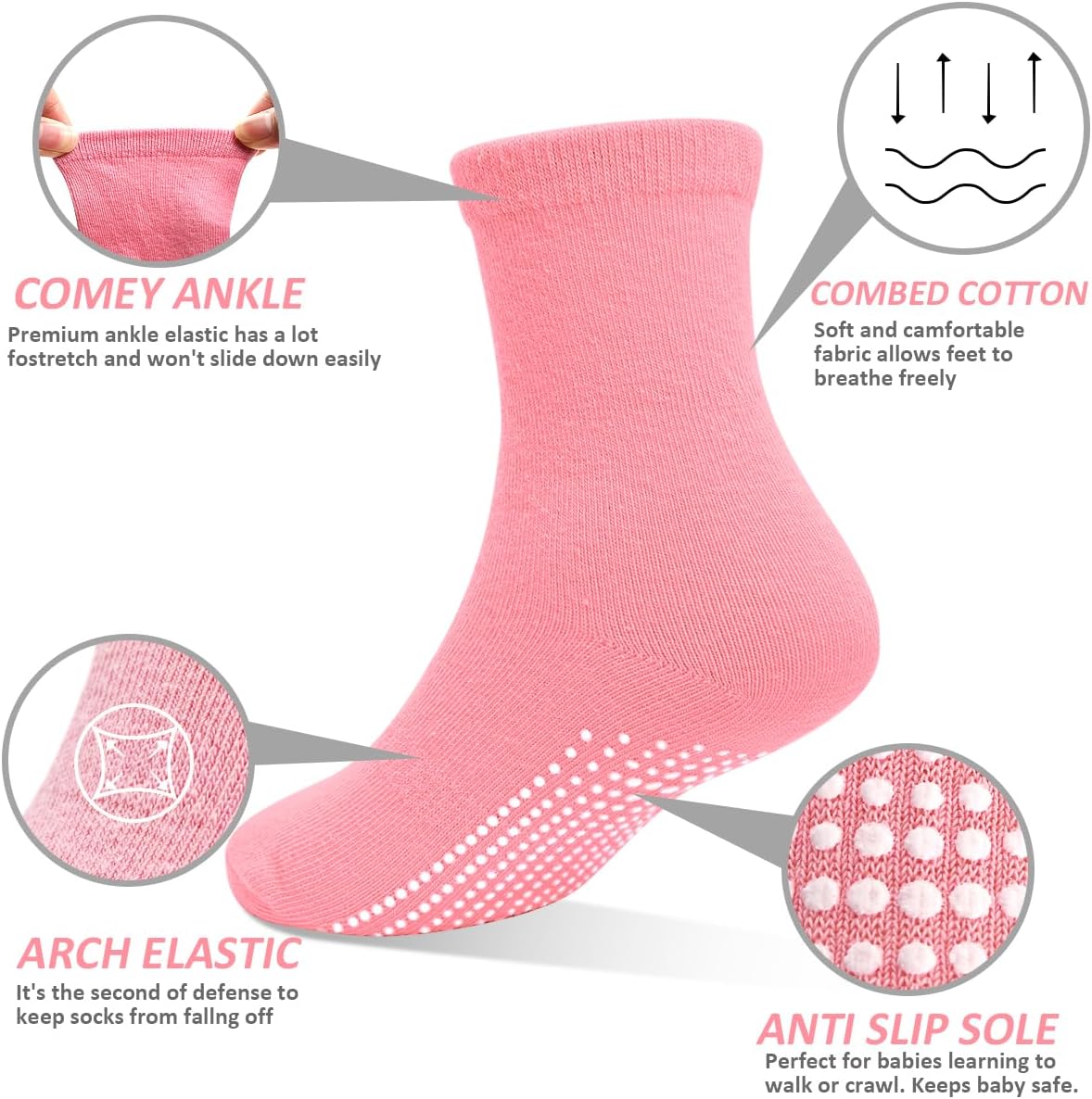 Tphon Toddler Girls Non-Slip Socks Baby Anti Skid Socks with Grippers for Boys Girls 12 Pairs for 0-7 Years Kids Children - Image 2