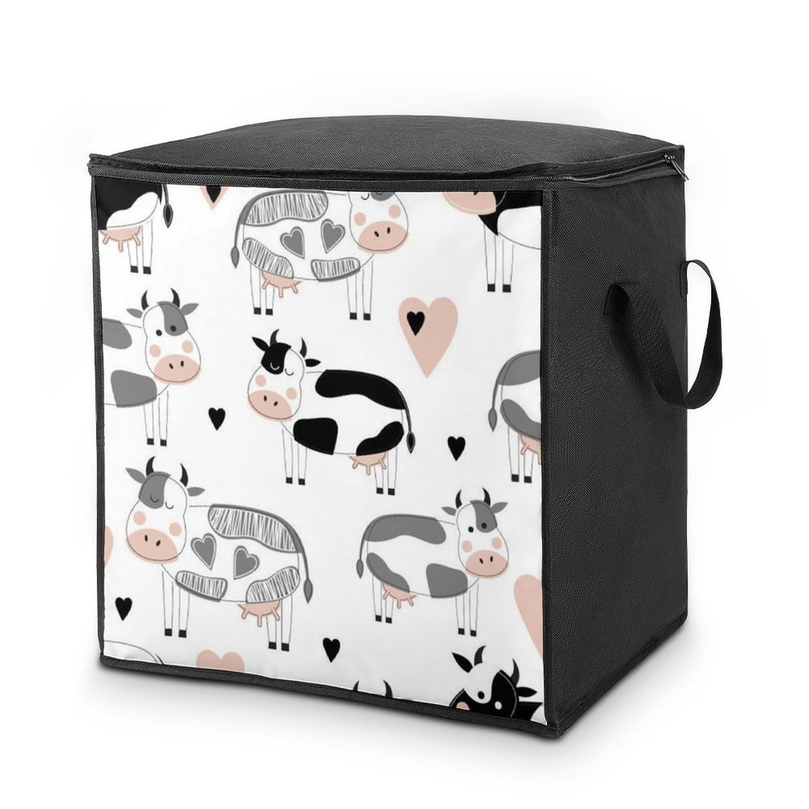 Wlntrophic 70L Storage Bags, Cute Cattle Cow Storage Box with Lid Zipper And Handles, Clothes Bags for Quilt, Blankets, Bedding