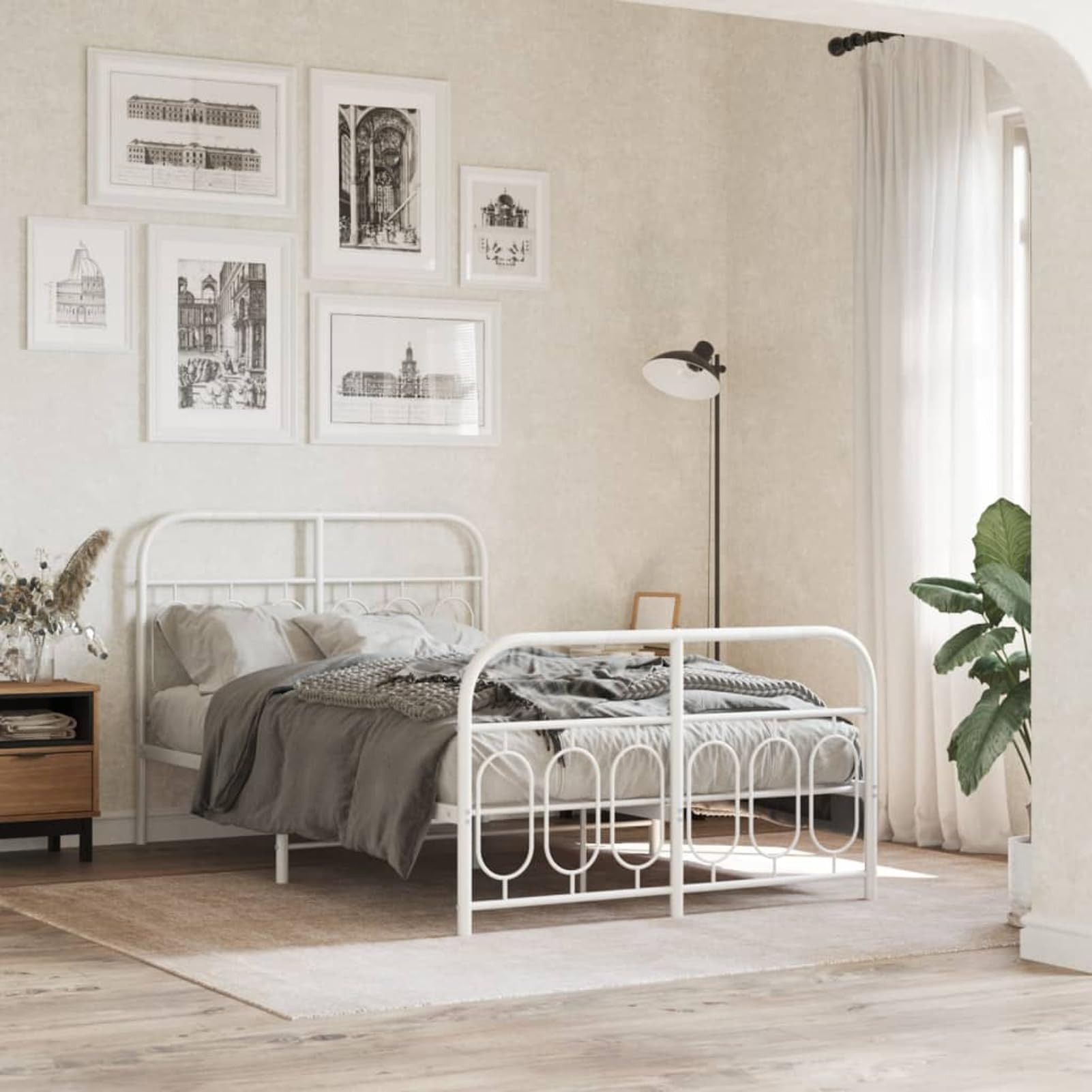 WGYHOME Metalowa rama łóżka, 120 x 200 cm, z zagłówkiem i podnóżkiem, biała, stabilna konstrukcja stalowa – dla dorosłych