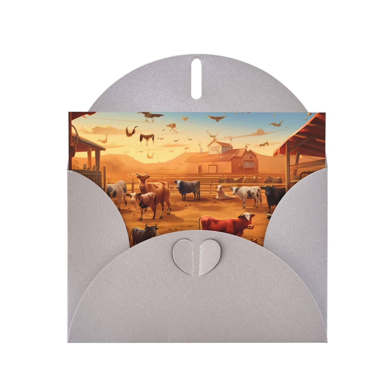 WHJYYXDE Gray High-Grade Pearl Paper Greeting Card 4X6 inch Suitable for birthday cards, party invitations Cattle on the ranch Prints