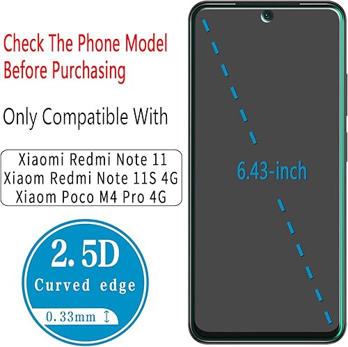 Miniatura 3 de HPTech Protector de pantalla de vidrio templado diseñado para Xiaomi Redmi Note 11, Redmi Note 11S 4G, Xiaomi Poco M4 Pro 4G, antiarañazos, sin