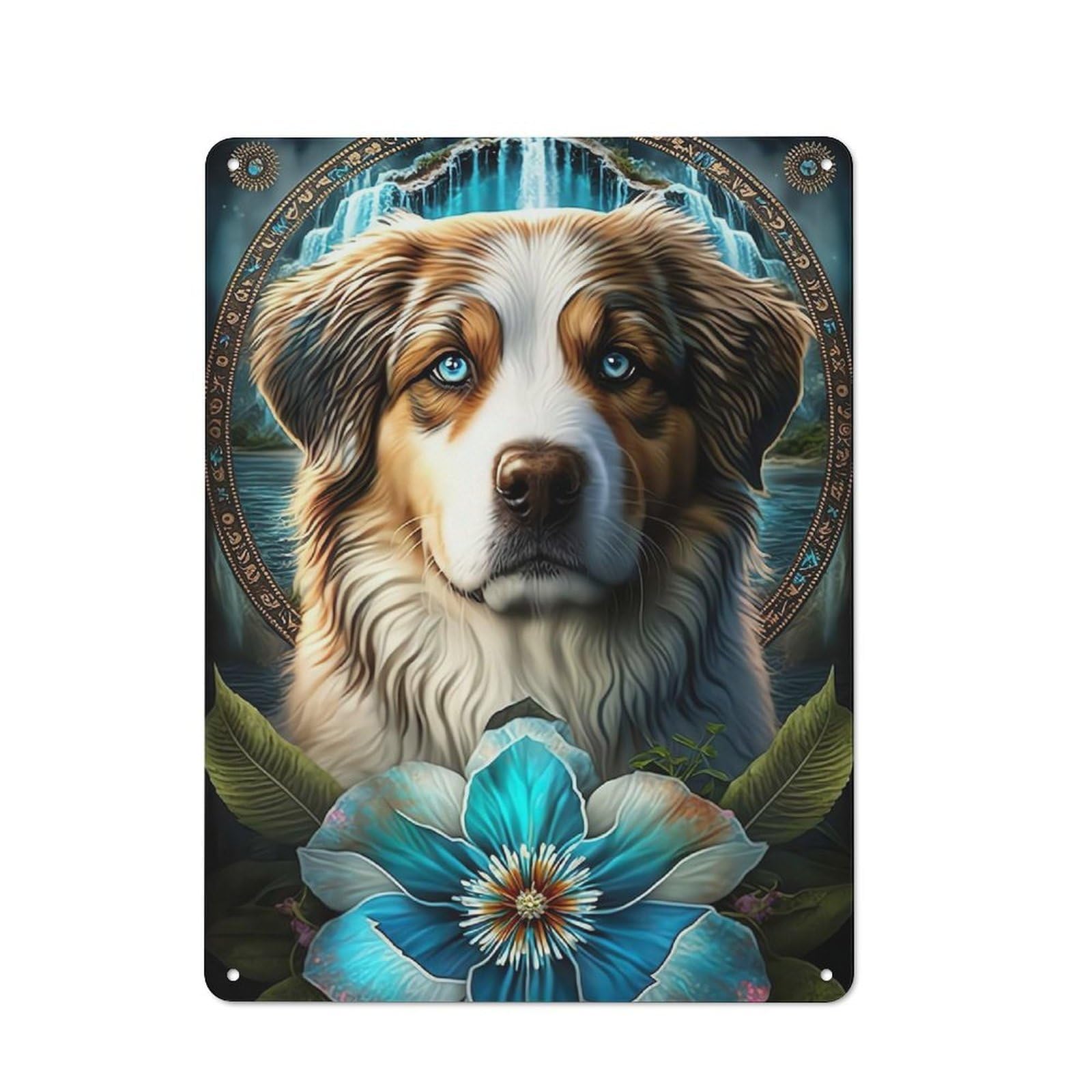 Junmoney Dog In Mandala Jungle For Living Room Or Hallway, Rustic Metal Sign 40X30cm, For Home Interiors, Feature Walls And Decorative Displays
