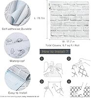 Vista 7 de Timeet - Papel pintado de despegar y pegar, papel de contacto de ladrillo blanco gris, papel de pared 3D autoadhesivo extraíble para dormitorio