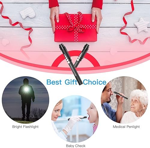 Miniatura 9 de COSOOS 2 luces recargables con medidor de pupila y regla, mini lámparas LED para enfermeras y médicos, luz cálidablanca con clip, linterna