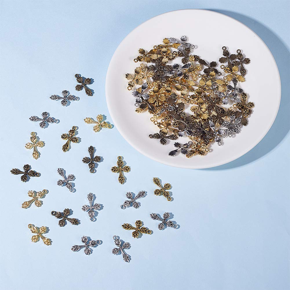 50 Pièces Breloques Croix Strass Dorées - Charm Croix Métal Brillant Pour Bijoux, Chapelet Et Bricolage