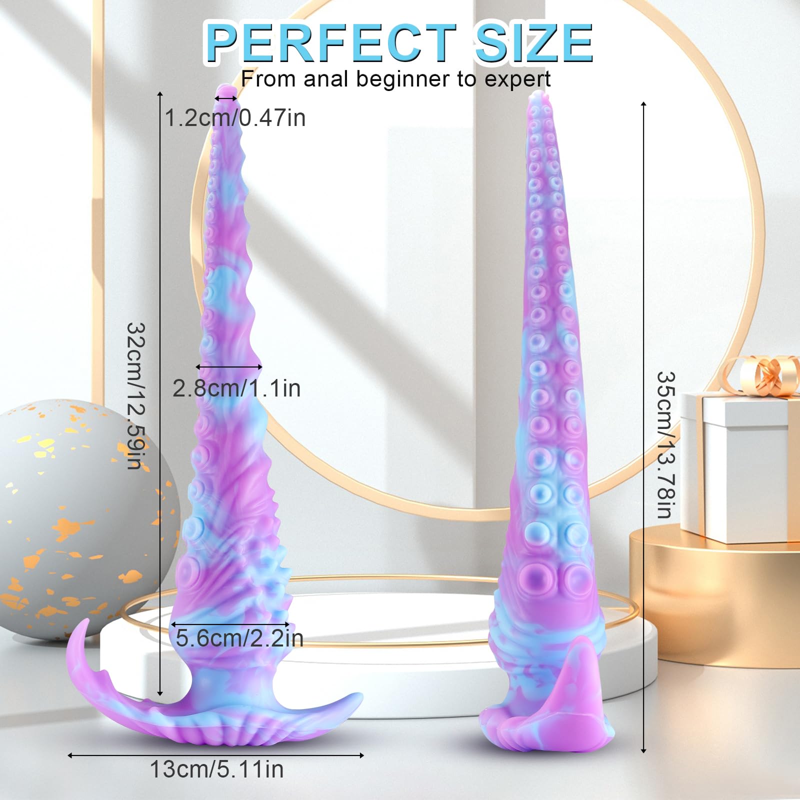 Long Dildo Huge Anal Plug 13.78 Inch Anal Adult Toy, Monster Fantasy Knot Dildos Bringing Deep Pleasure Soft Liquid Silicone Butt Plug G-Spot Stimulation and Prostate Orgasm Sex Toy for Men and Women