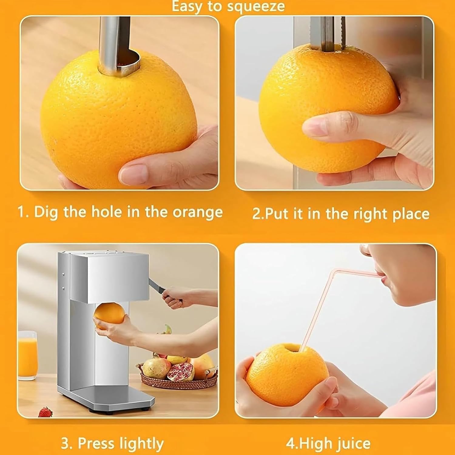 Stainless Steel Fruit Juicer with Ergonomic Grip and 18000RPM Motor for Efficient Citrus and Fruit Extraction