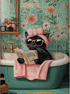 Canrichshop Black Cat 5D Diamond Art Painting Kits for Adults,Funny Animal Diamond Painting Kits for Beginners,Bathing cat Full Drill Diamond Dots,Gem Art Crafts for Adults Wall Decor 12x16inch
