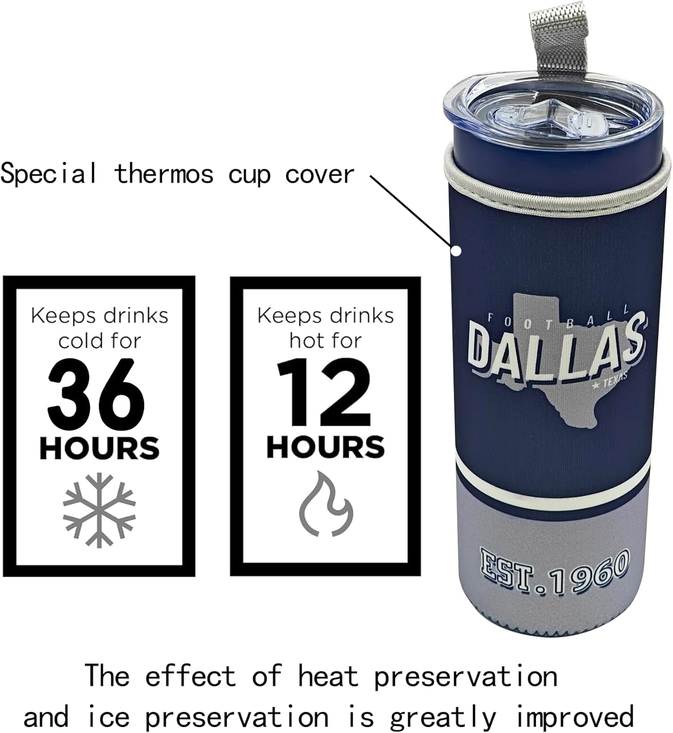 Tumbler 20oz Straight Skinny Car Cups With Insulated Cup Sleeve Portable Handle, Sports Travel Coffee Mug, Stainless Steel, Insulated,Classic Collection Gifts for Men Women Fans - Image 5