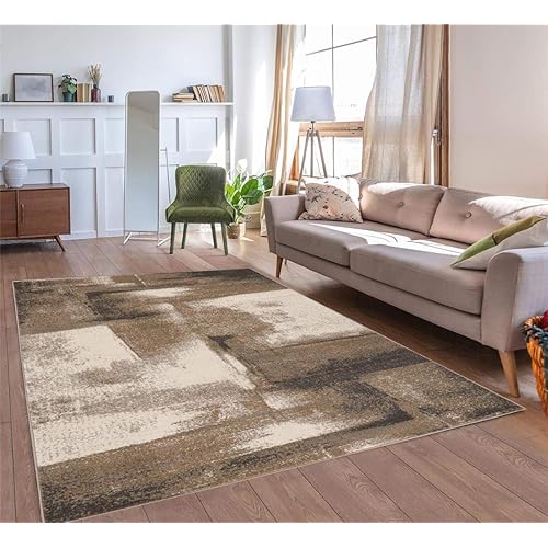 Luxe Weavers Rug - Lagos Collection 7558 Modern Abstract – Stain Resistant Area Rug / Beige 9’ x 12’