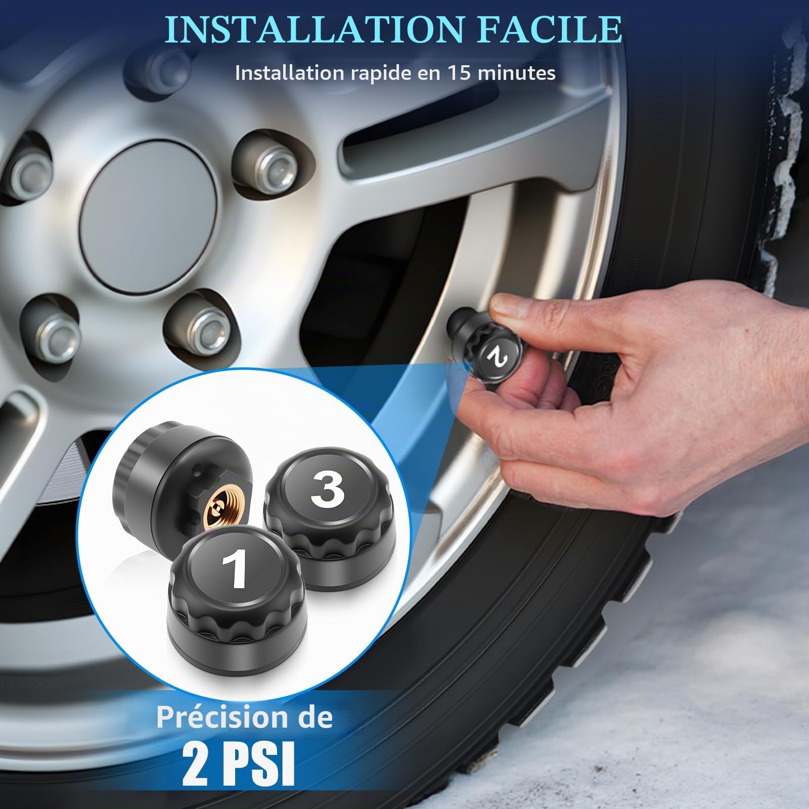 KAOLALI TPMS Système de Contrôle de la Pression des Pneus avec 6 Capteurs | Charge Solaire et Fonction de Charge USB, avec Écran LCD Coloré, Pression des Pneus 0-9,9 Bar (0-144 PSI)