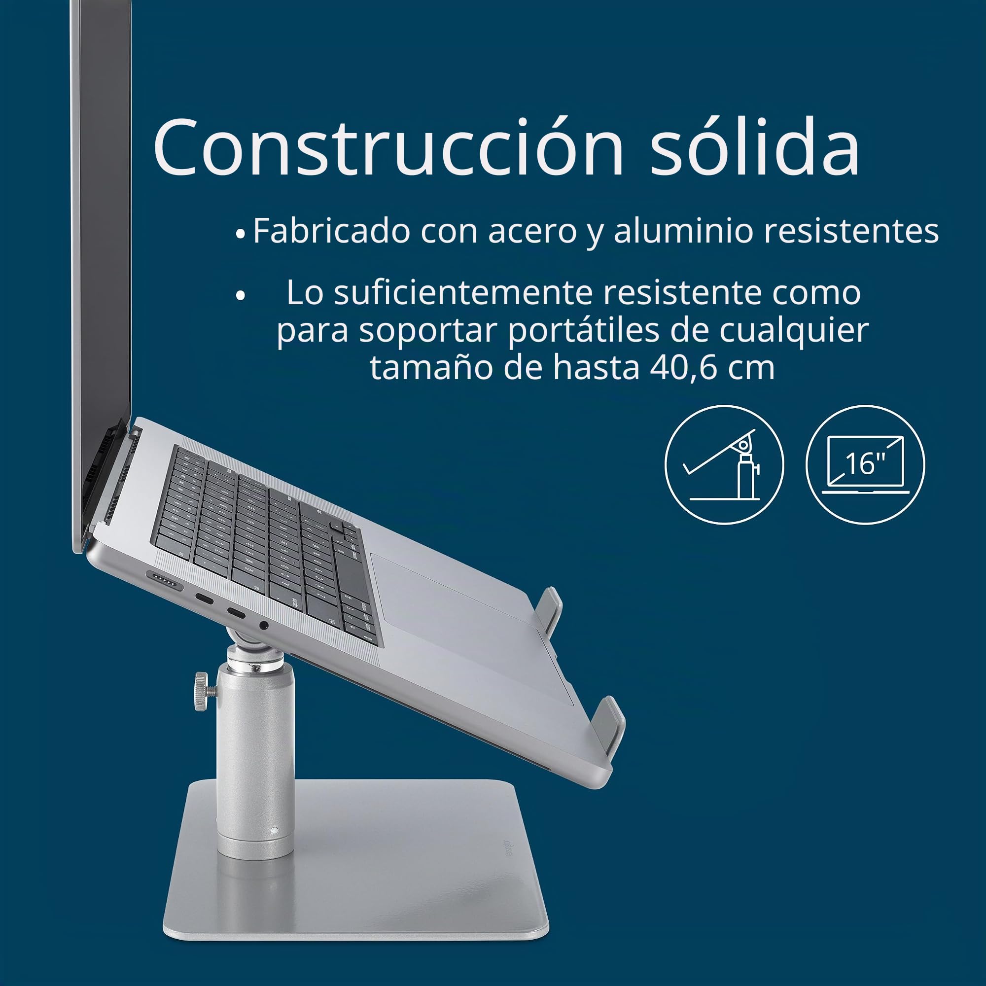 Kensington Soporte para Ordenador Portátil de 16", Soporte Ergonómico para Escritorio, Altura y Ángulo Ajustables, Rejillas de Ventilación y Almohadillas Antideslizantes de Silicona (K50424WW)