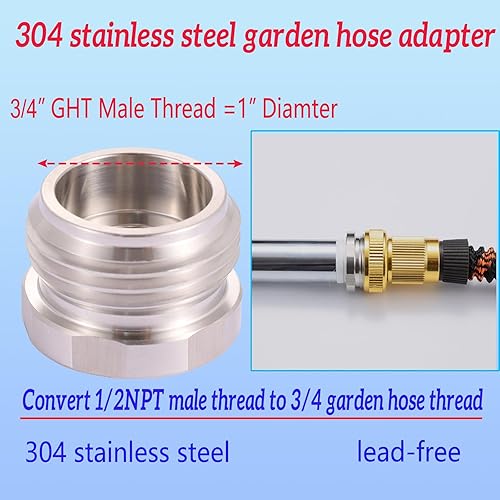 Miniatura 3 de SNUTUYA 34 "GHT macho x 12" NPT conector hembra (acero inoxidable 304), tubo de latón a conexión de conector de manguera de jardín, adaptador de