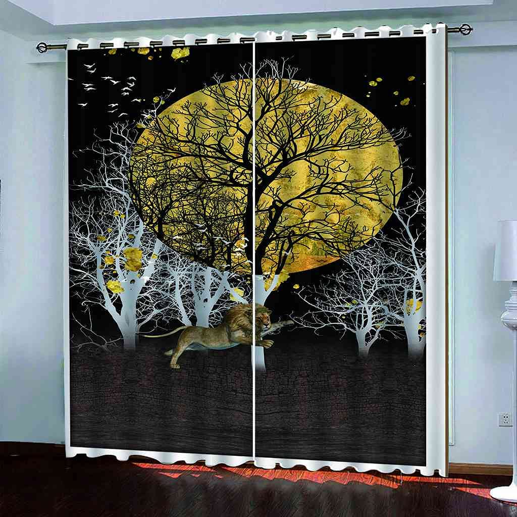 Rideau occultant lion de forêt pleine lune rideaux à oeillets salon 264x160