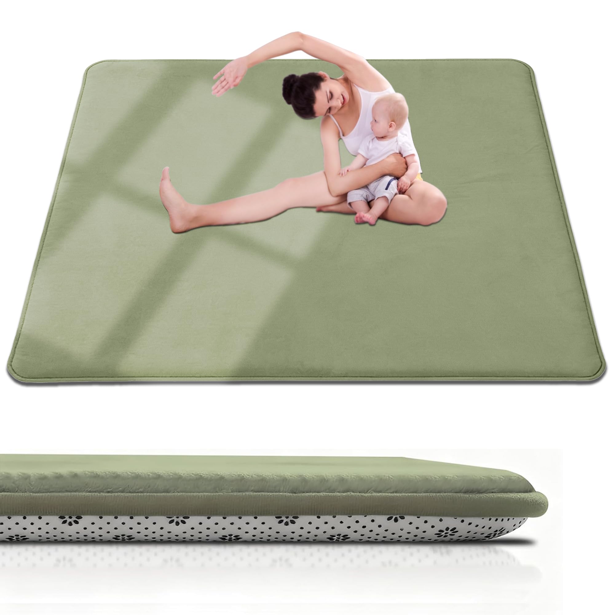 Tapis Bebe Epais, 2cm Epais Tapis de Jeu Ramper avec Mousse Mémoire Vert Herbeux 120 x 180 cm Tapis de Jeu Bebe Velours Corail pour Chambre, la Chambre du bébé, Salon, Parc Enfants