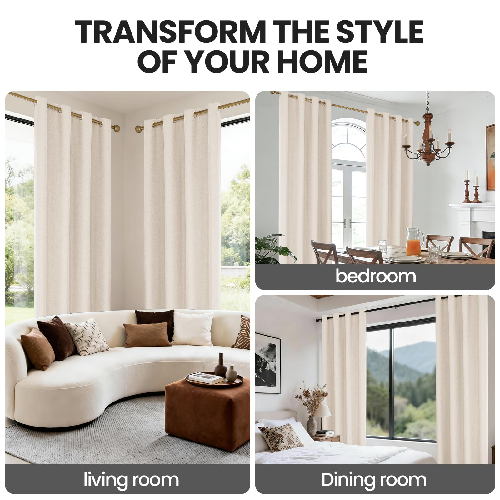 Ystyle Tende Oscuranti 100% Effetto Lino 2 Pezzi, 140x300cm, Tenda Oscurante da Interno con Occhielli, Tende per Interni Moderne per Camera da Letto e Soggiorno, Beige