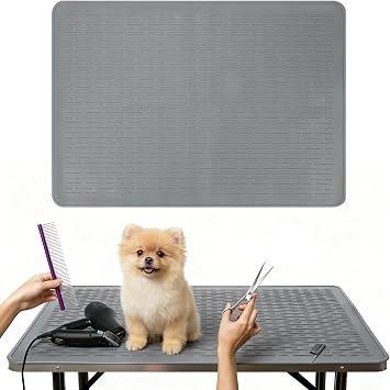 Dog Grooming Table Mat, Non-Slip Silicone Pad, 28 x 19.7 in Grey | Textured Surface Grip, Soft Silicone Pad, 28 x 19.7 in Grey, Easy to Wipe or Rinse, Dog Grooming, Bath and Feeding Use